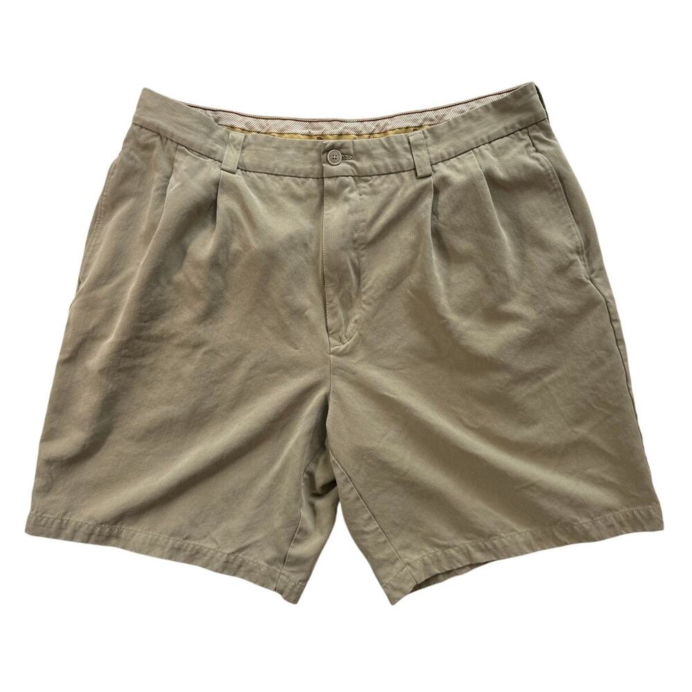 Tommy Bahama Men's 36 Shorts Pleated Silk Tan Relaxed Fit 8” Inseam Resort
